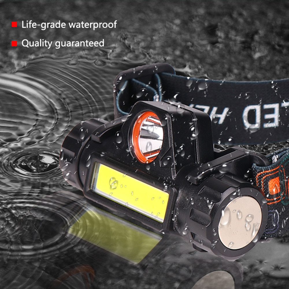 Portable Mini Flashlight Q5+COB Led Headlamp Powerful Built-in 18650 Battery Outdoor Camping Fishing Headlight Stepless Dimming