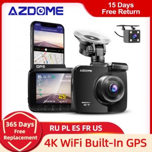 AZDOME GS63H מצלמת דרך לרכב. עדשה כפולה, 4K UHD, ראיית לילה מצויינת. GPS וWIFI מובנה.