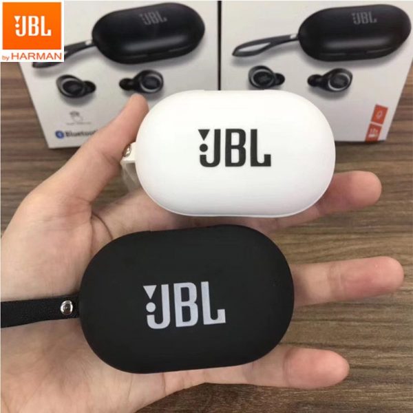 אוזניות Bluetooth אלחוטיות של JBL, צליל בס סטריאו, עם מיקרופון, מארז טעינה
