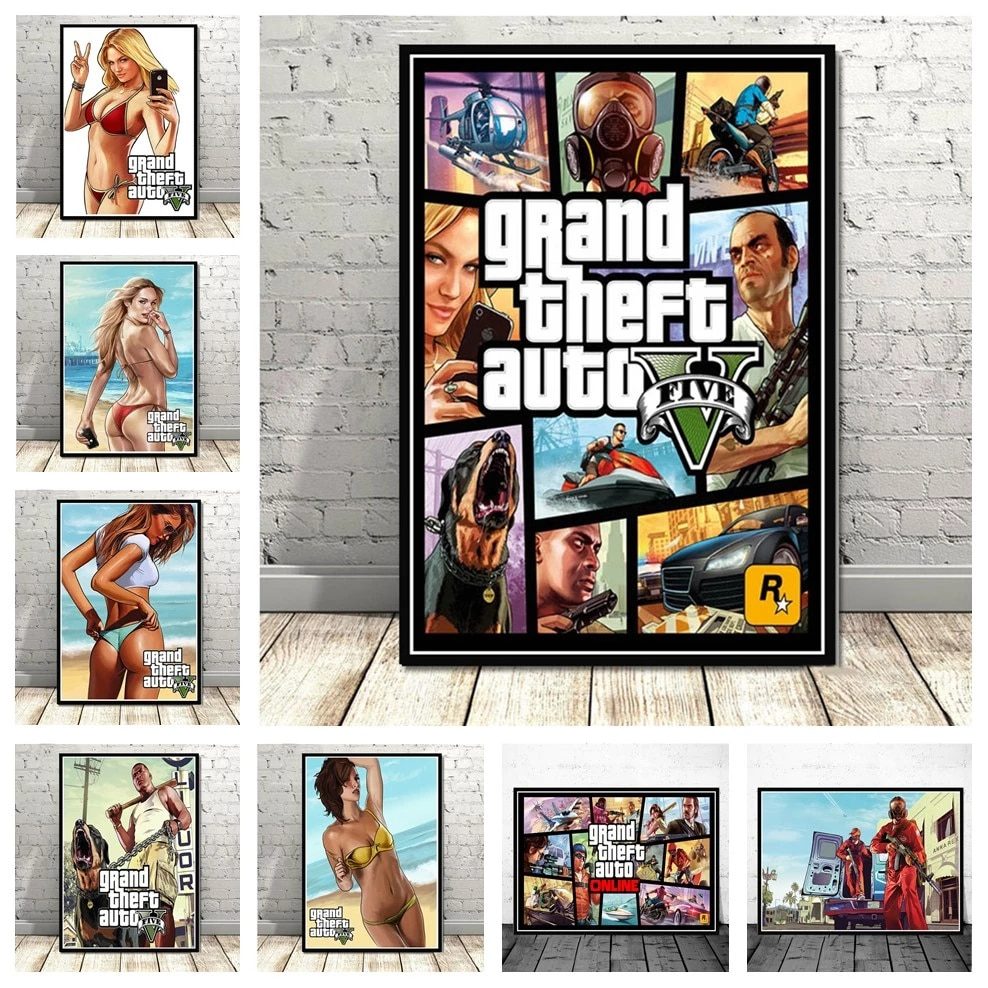 GTA 5 מגוון פוסטרים מדליקים מתוך המשחק הפופולארי.