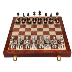שחמט מהודר וגדול, 45 סנטימטר, כלי המשחק יוקרתיים ומיוצרים בשילוב עץ ומתכת