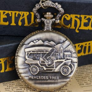 שעון כיס שרשרת ברונזה. מוטבע מרצדס 1903. עיצוב רטרו.