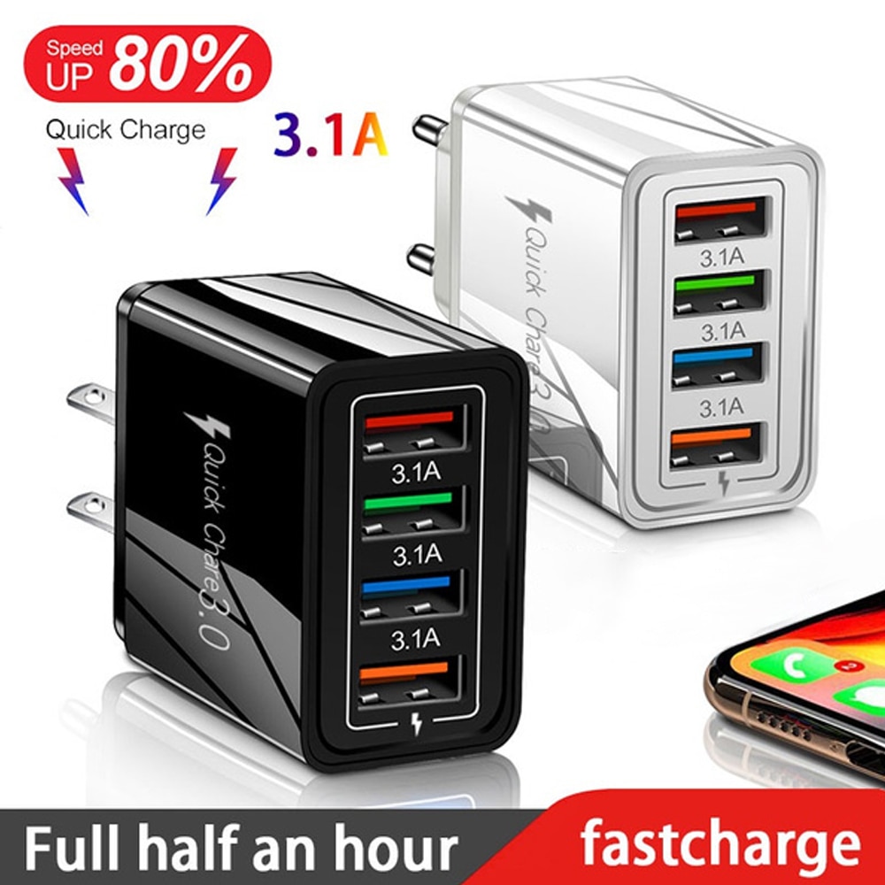 מפצל USB לטעינה מהירה. 4 שקעים, מתאים לאייפון, סמסונג, שיאומי ועוד…