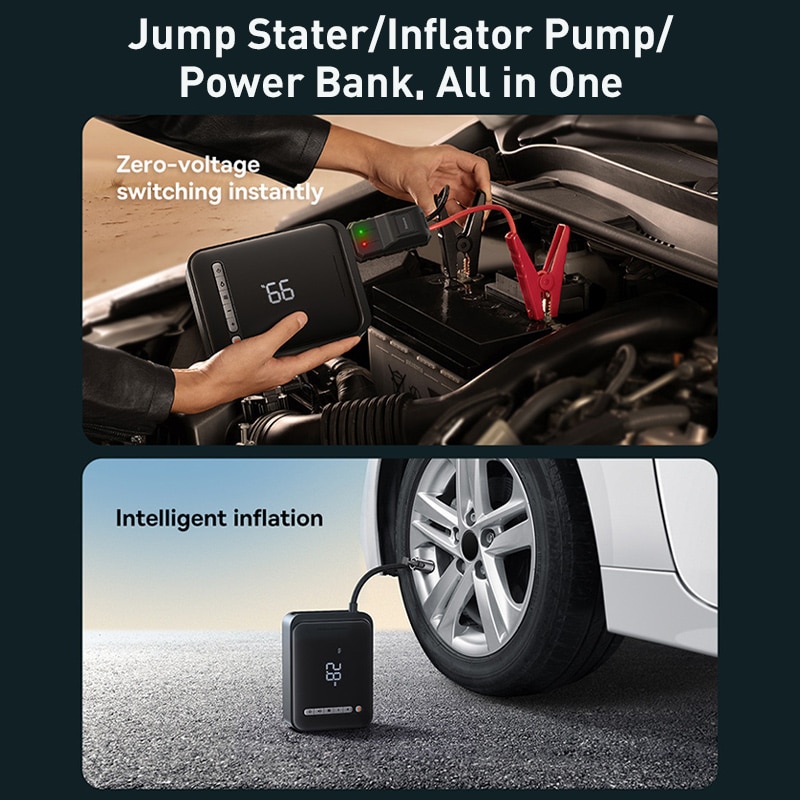 קומפרסור לניפח הגלגלים+בוסטר הנעה. הטענה ב USB. מכשיר עוצמתי מאוד 1000A