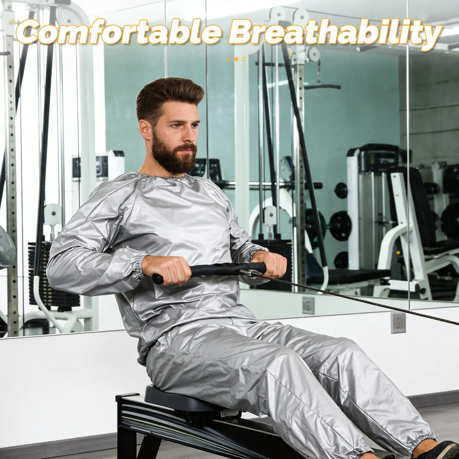 Fitness Sauna Suit for Men and Women Silver Reflective Sweat Suit 0.15mm Anti Rip Lightweight Gym Workout Exercise Gear Slimming