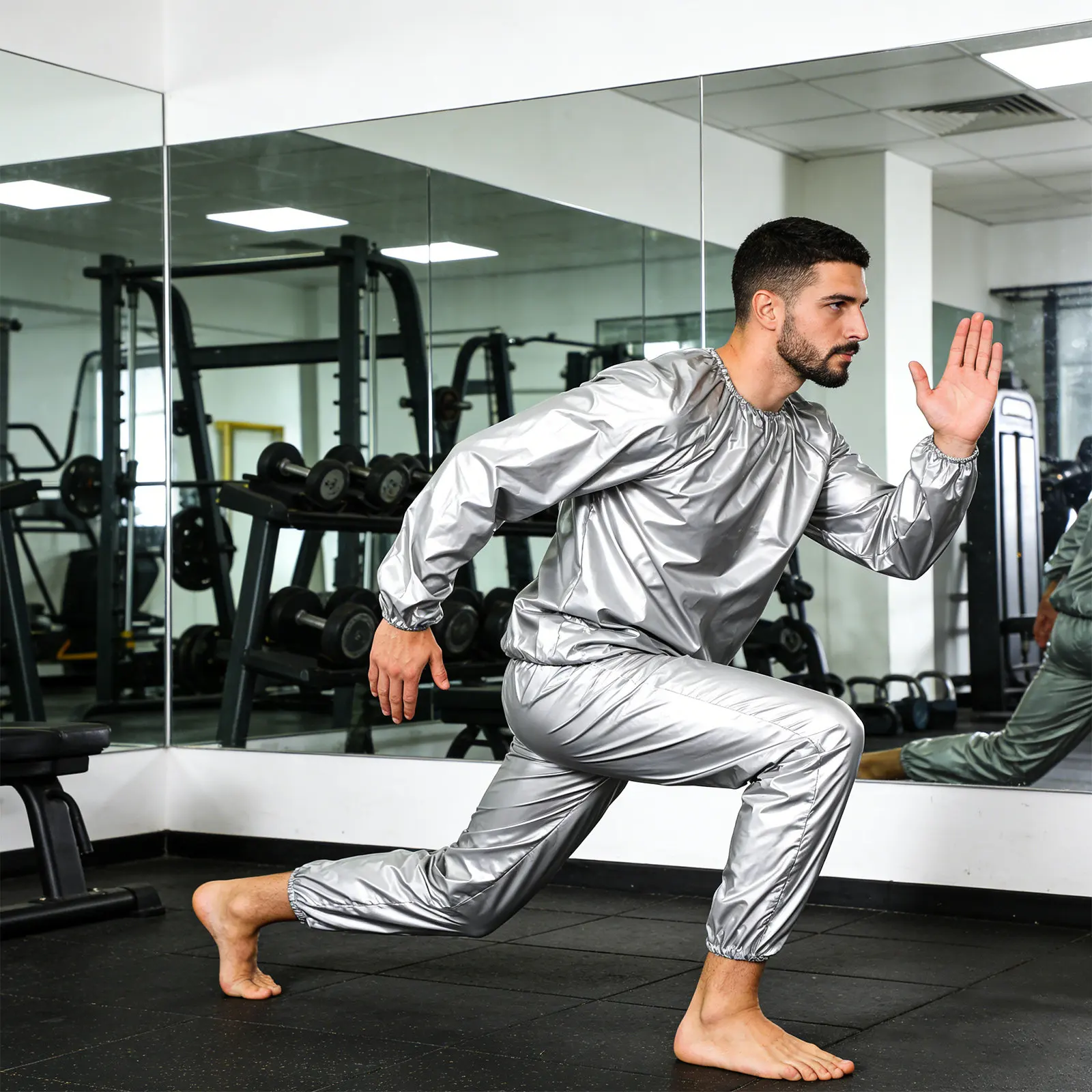 Fitness Sauna Suit for Men and Women Silver Reflective Sweat Suit 0.15mm Anti Rip Lightweight Gym Workout Exercise Gear Slimming