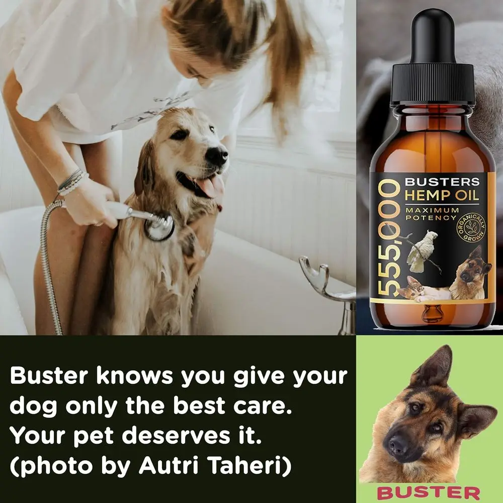 Buster's Organic Hemp Oil or Dogs and Pets, 4PACK-8MTH-supply, Large 60ml Bottle, Made in USA - Miracle ormula, Perectly Balance