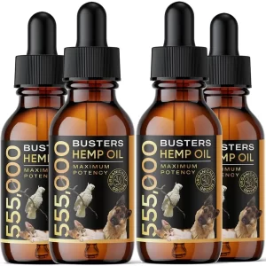 Buster's Organic Hemp Oil or Dogs and Pets, 4PACK-8MTH-supply, Large 60ml Bottle, Made in USA – Miracle ormula, Perectly Balance