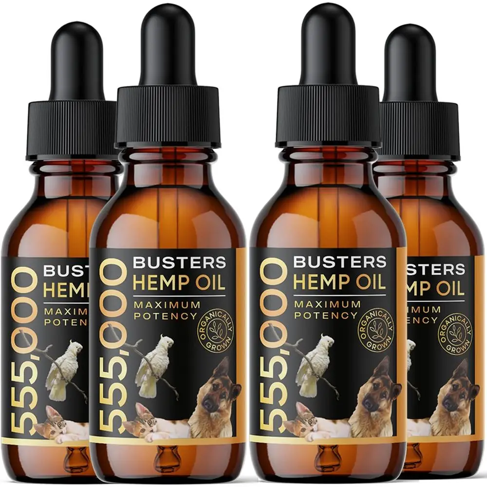 Buster's Organic Hemp Oil or Dogs and Pets, 4PACK-8MTH-supply, Large 60ml Bottle, Made in USA - Miracle ormula, Perectly Balance