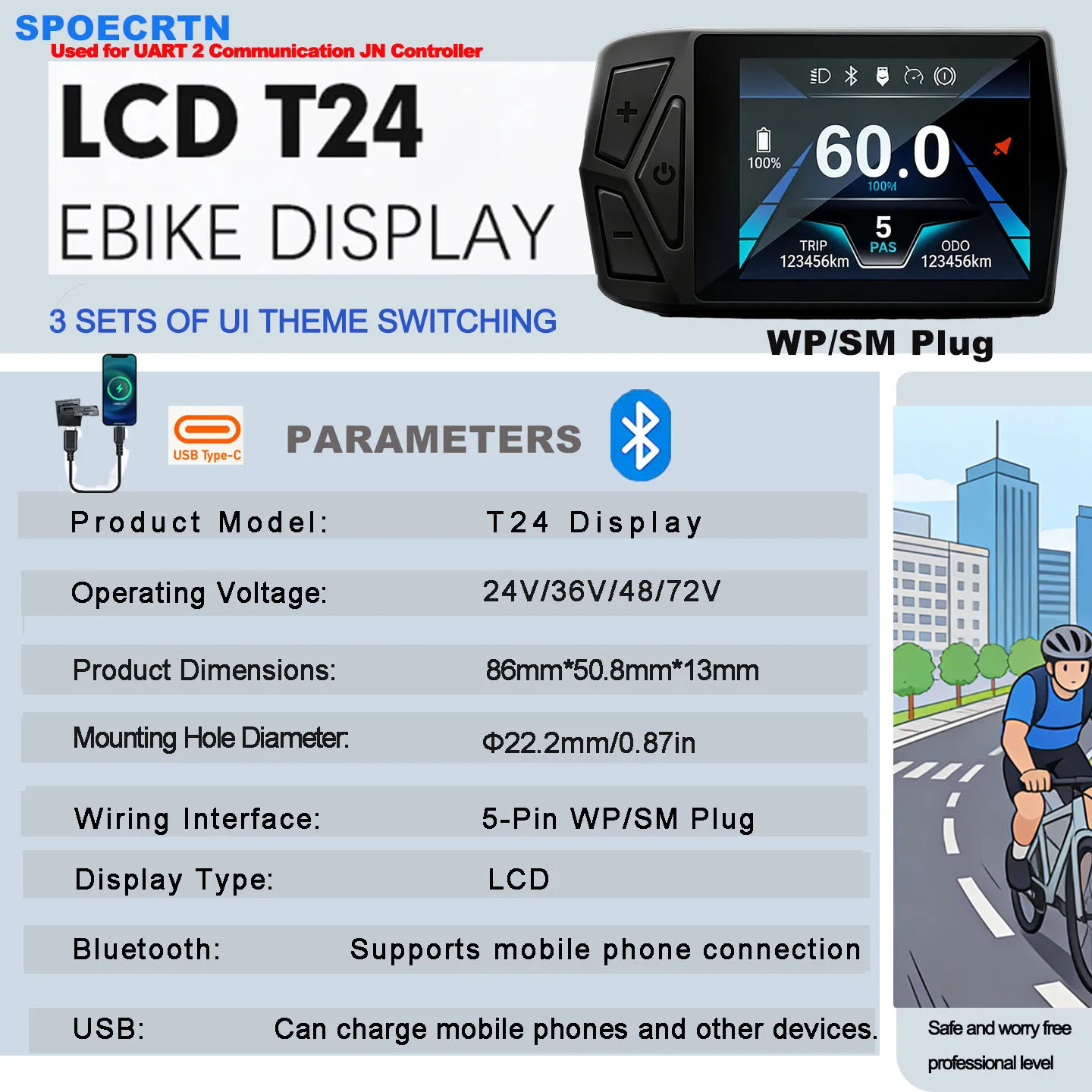 מסך LCD לאופניים חשמליים T24