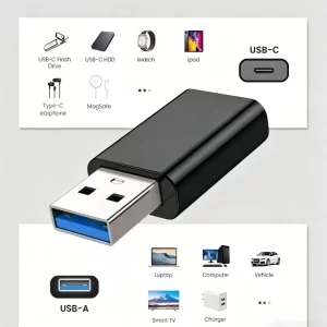 מתאם נתוני טעינה לרכב USB ל-Type C