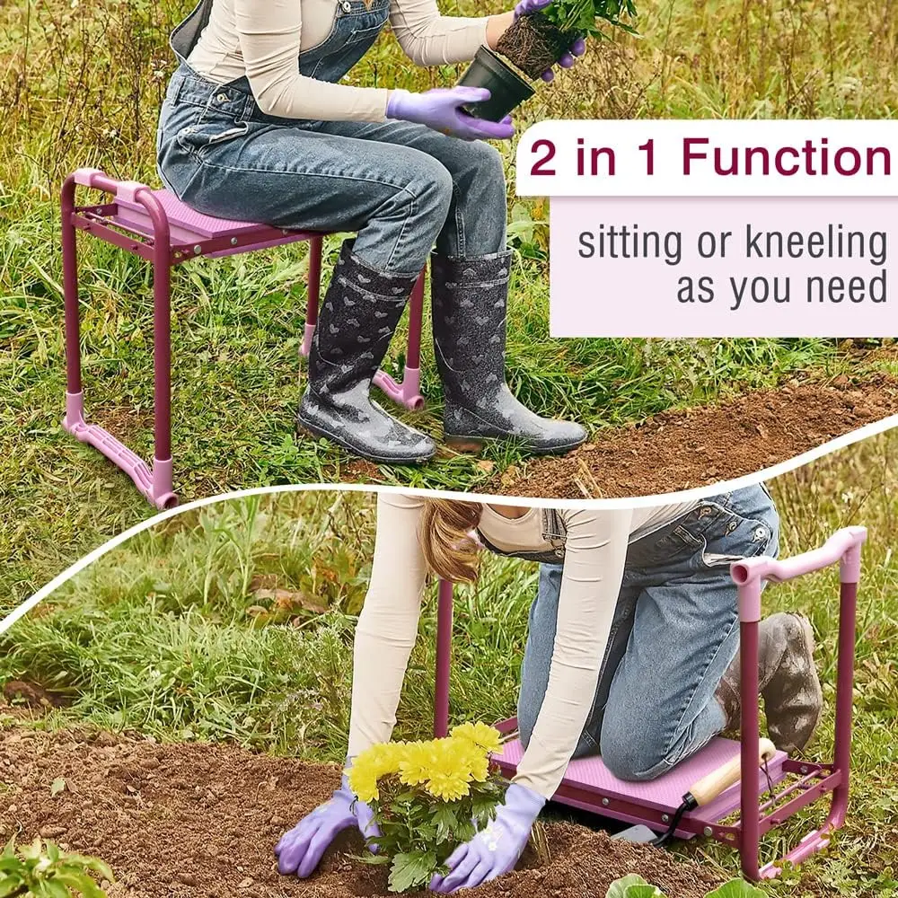 כיסא גינה סגול עם ריפוד ותיק כלים