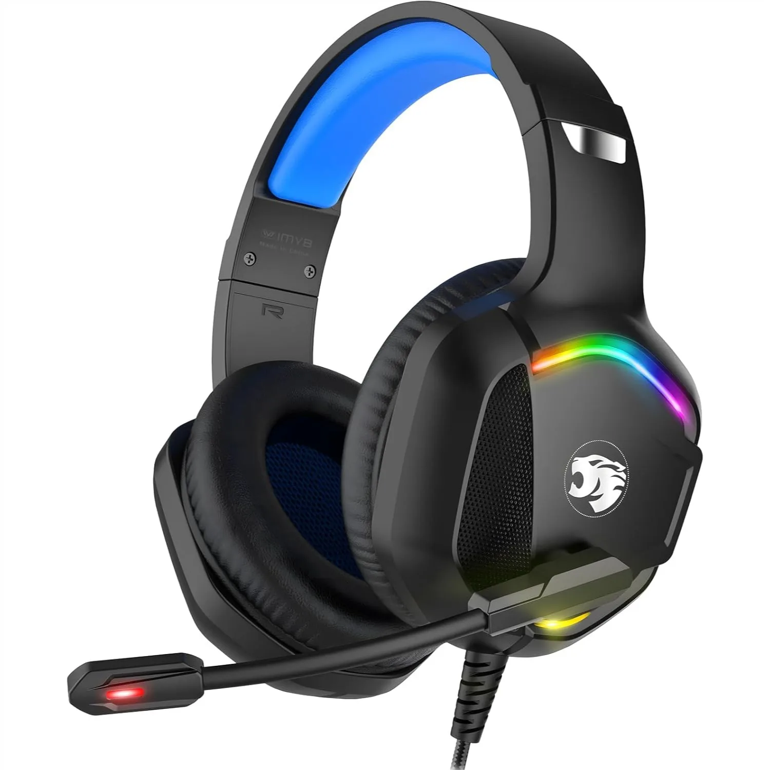 אוזניות גיימינג עם מיקרופון ועיצוב RGB כחול