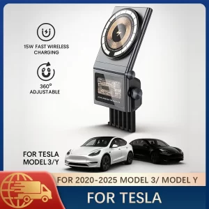 מחזיק טלפון מגנטי לרכב לדגם טסלה Model 3 ו-Model Y עם טעינה אלחוטית 15W