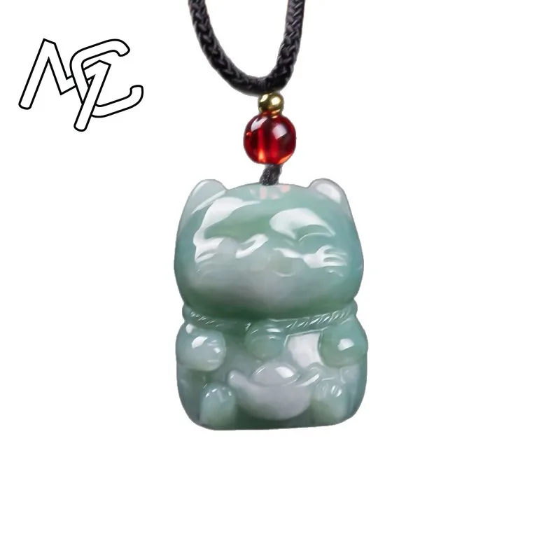 תליון חתול מזל עם אבן ג'ייד טבעית
